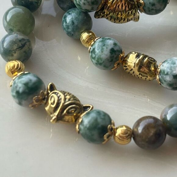 Tree agate dendritic India agate fox head face ONE stretch bracelet NEW reiki me - Picture 2 of 10